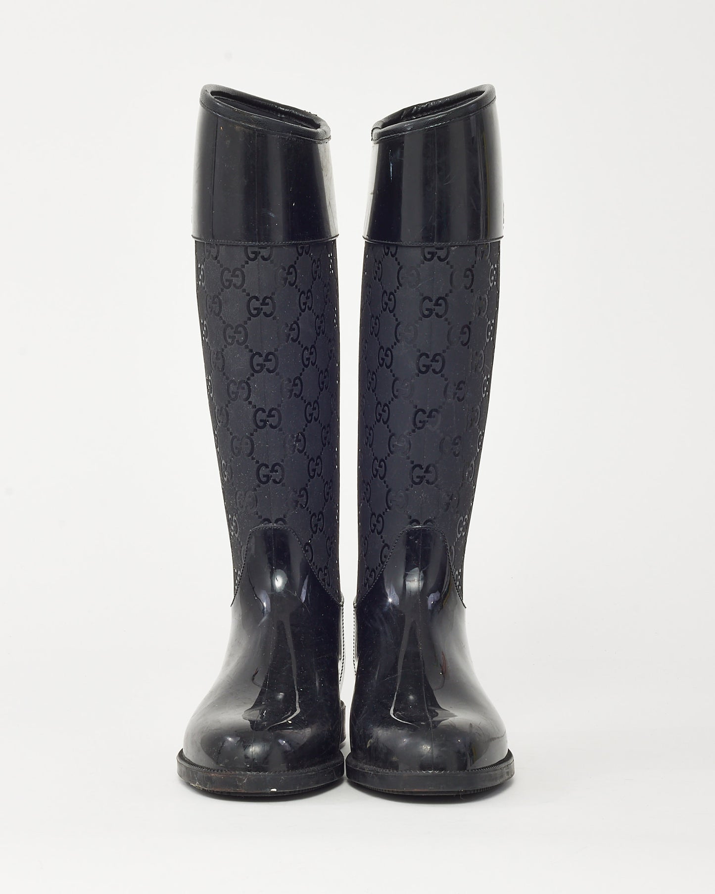 Bottes de pluie Louis Vuitton noires en PVC monogrammé, caoutchouc et boutons dorés - 41