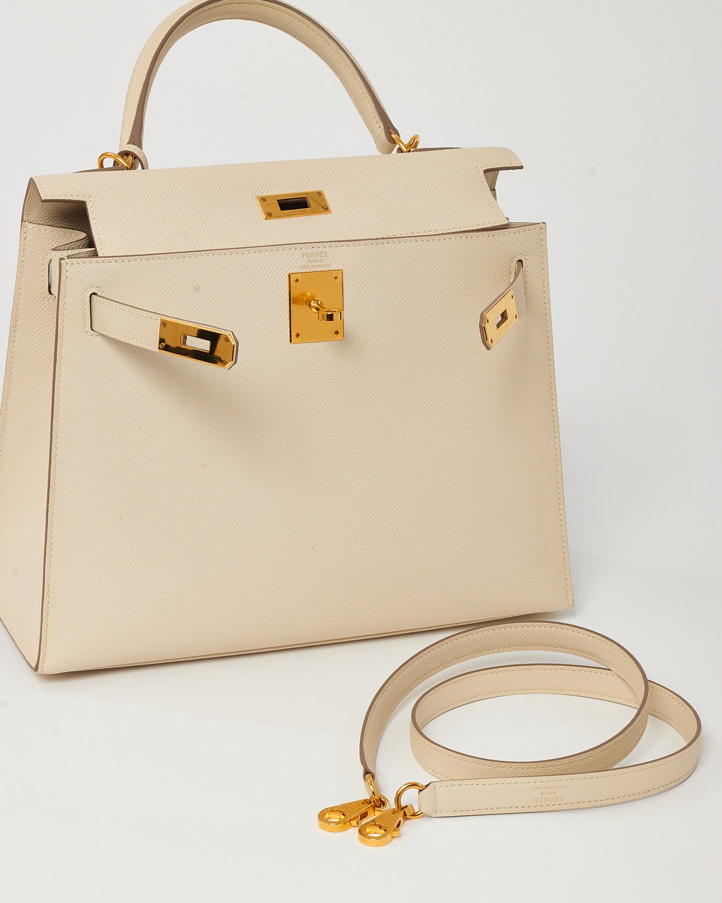 Hermès White Craie Epsom Leather Kelly II Sellier 28 GHW