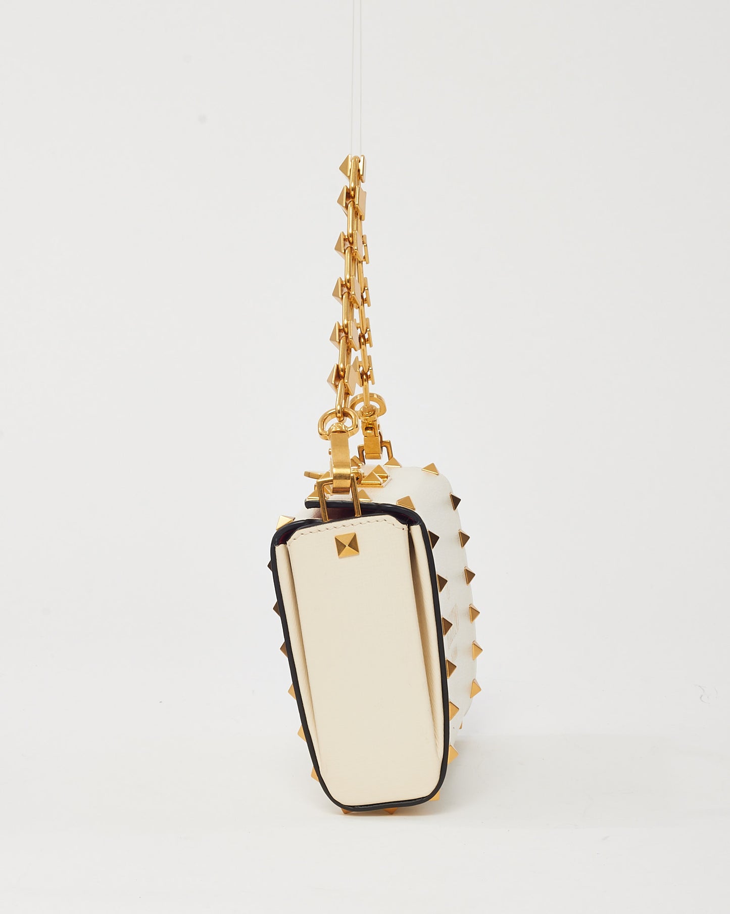 Valentino White Leather GHW Rockstud Alcove Box Clutch Bag with Strap