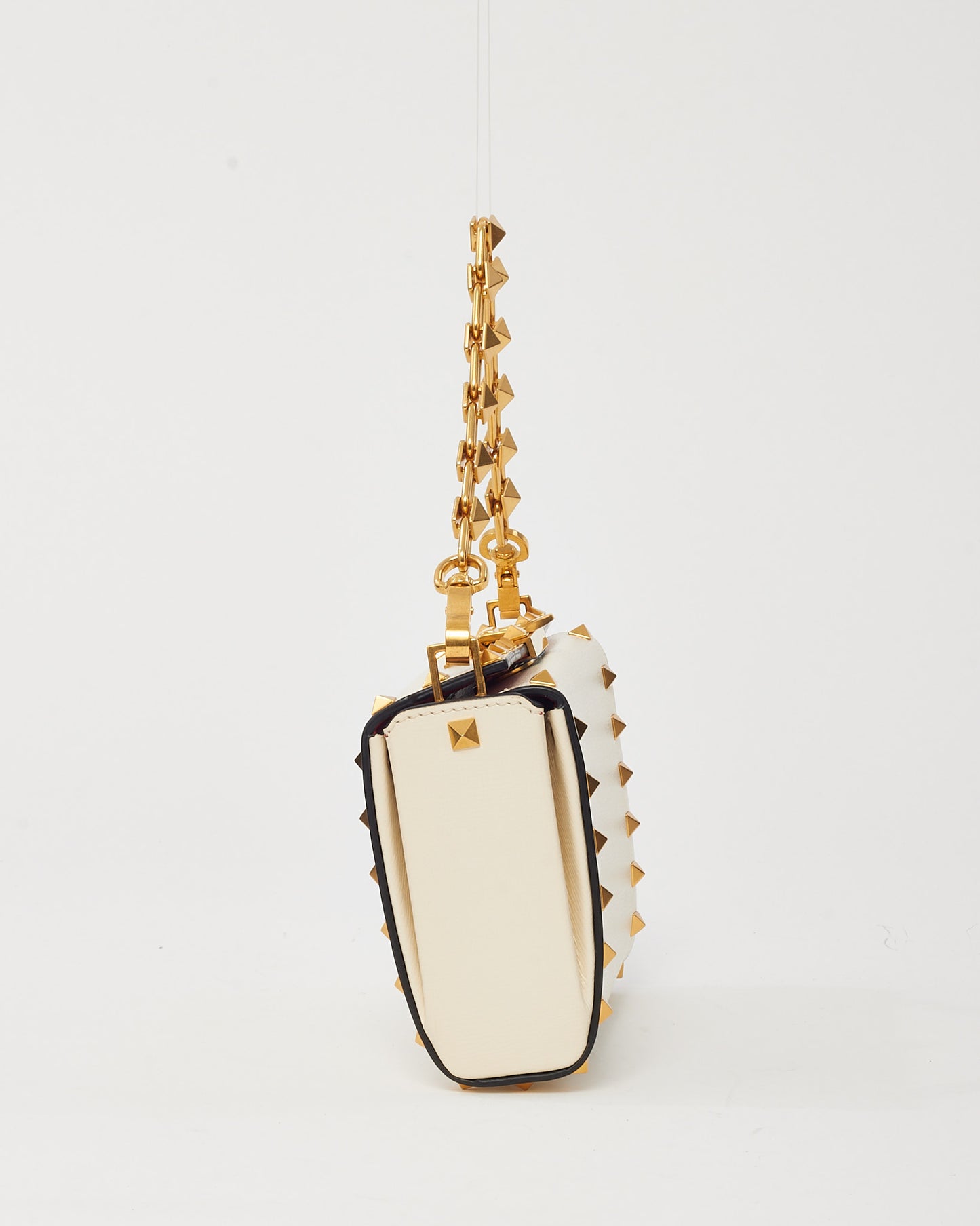 Valentino White Leather GHW Rockstud Alcove Box Clutch Bag with Strap