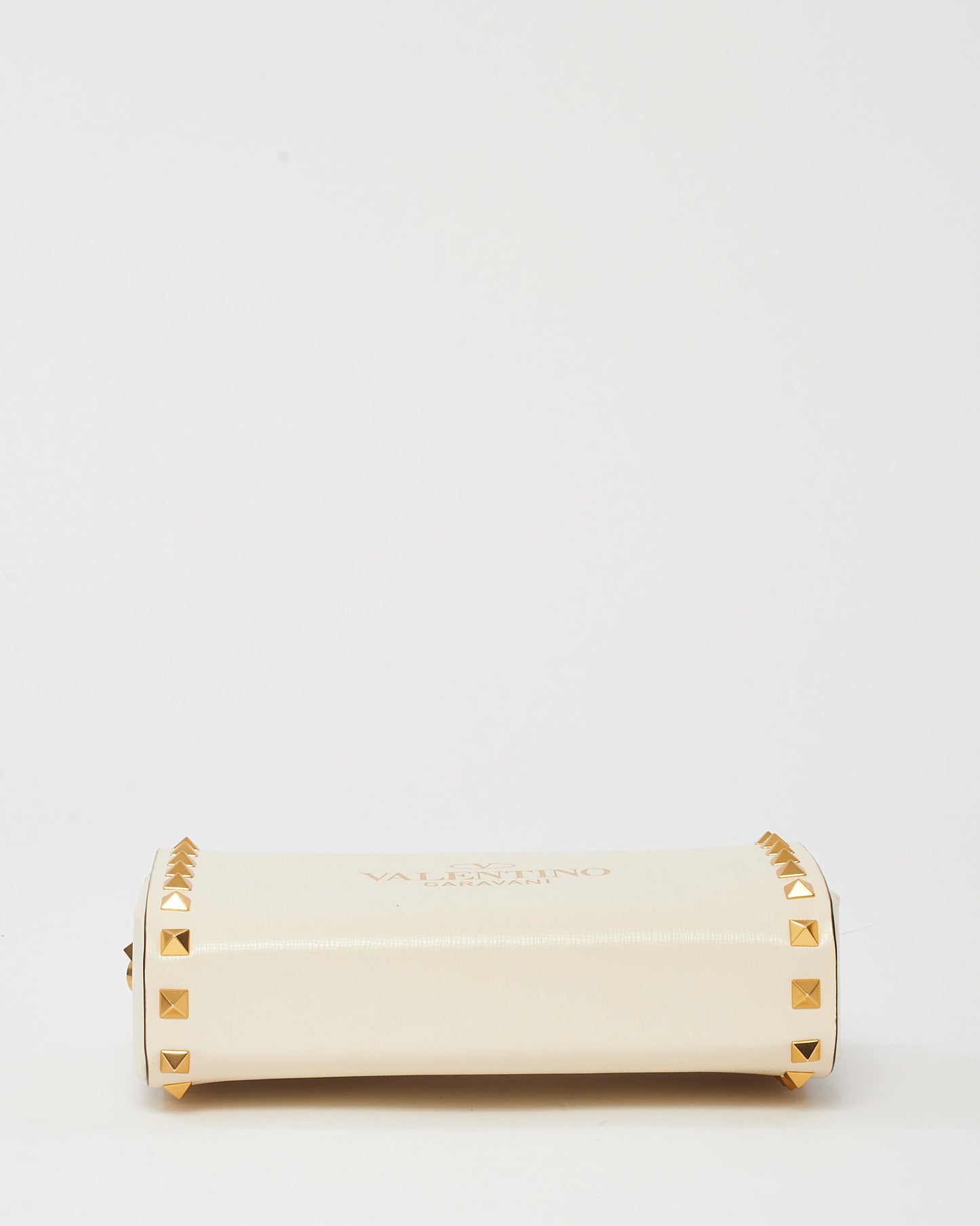 Valentino White Leather GHW Rockstud Alcove Box Clutch Bag with Strap