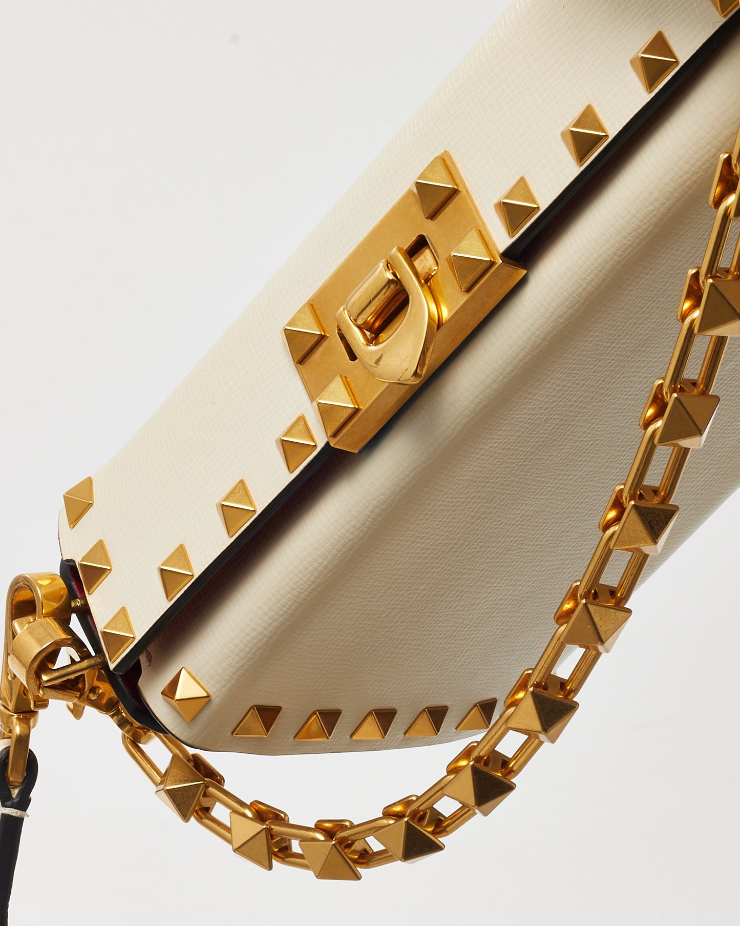Valentino White Leather GHW Rockstud Alcove Box Clutch Bag with Strap