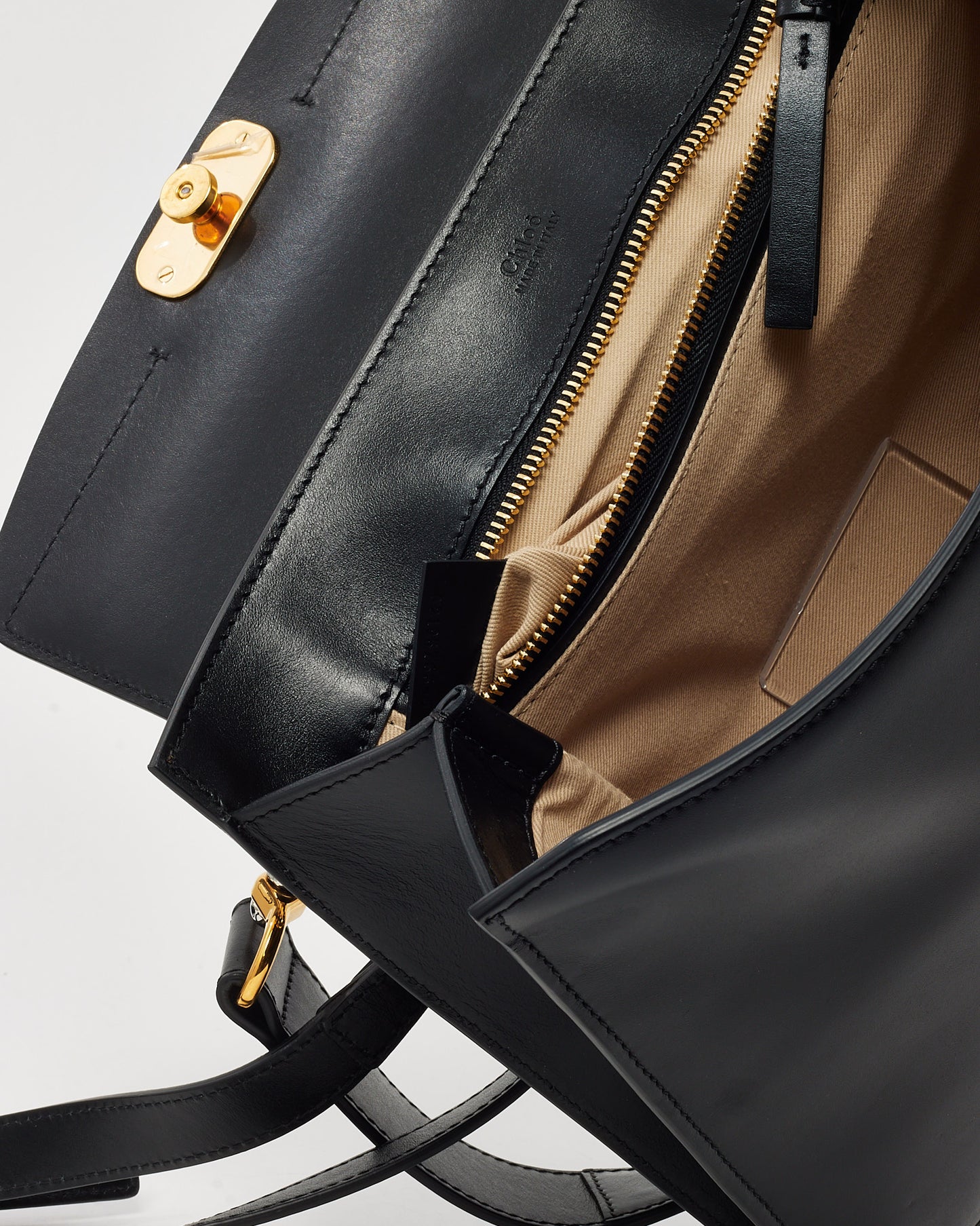 Chloé Black Leather and Suede Medium C Shoulder Bag
