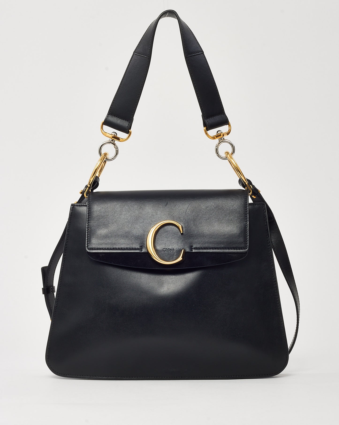 Chloé Black Leather and Suede Medium C Shoulder Bag