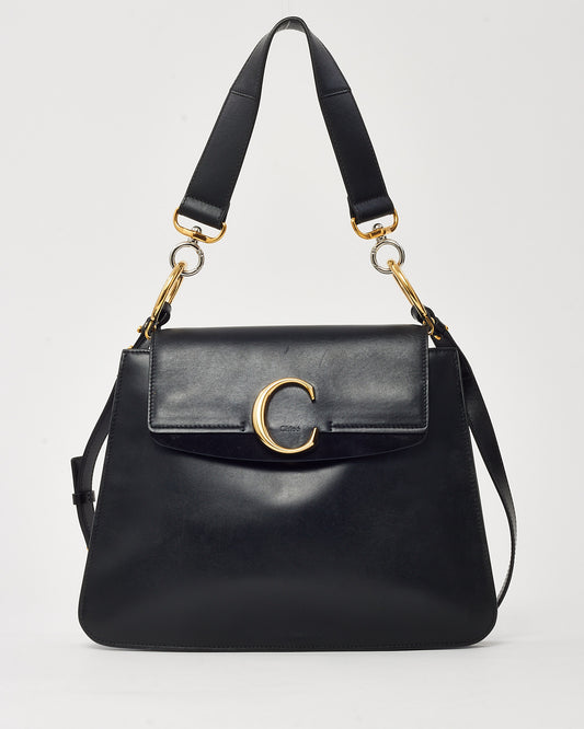 Chloé Black Leather and Suede Medium C Shoulder Bag