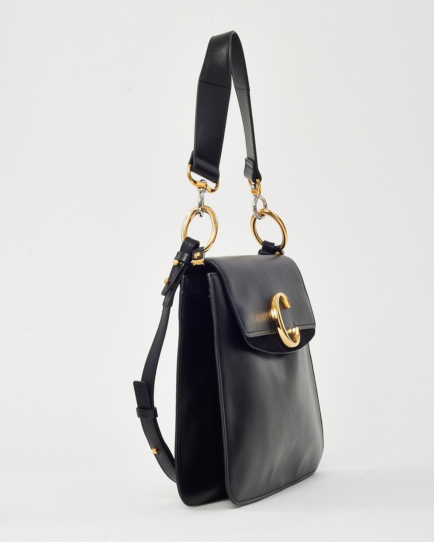Chloé Black Leather and Suede Medium C Shoulder Bag