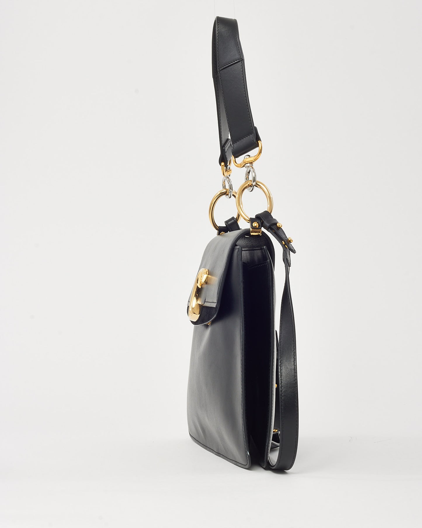 Chloé Black Leather and Suede Medium C Shoulder Bag