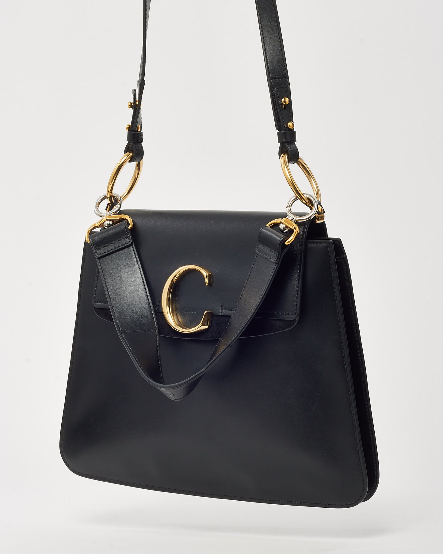 Chloé Black Leather and Suede Medium C Shoulder Bag