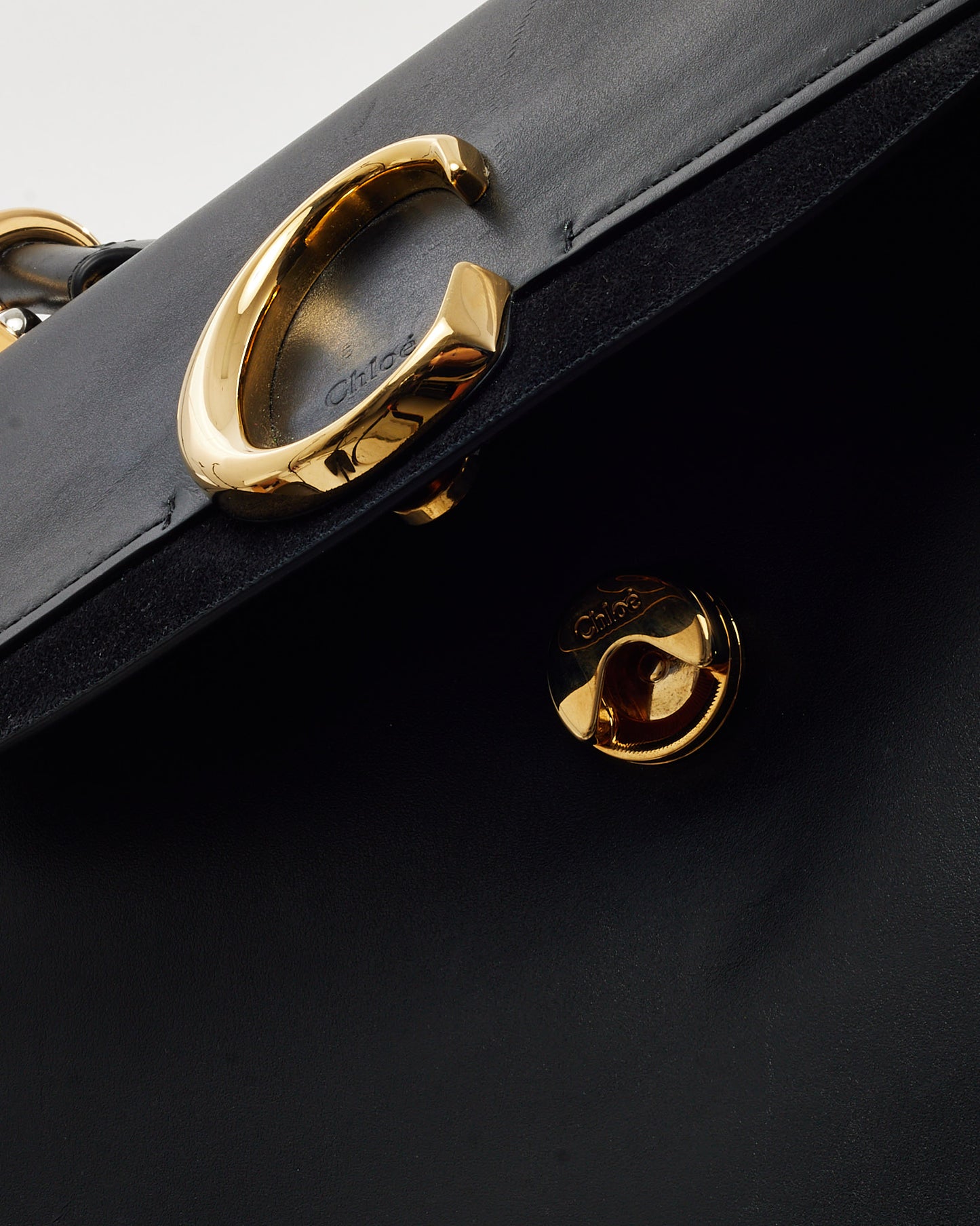 Chloé Black Leather and Suede Medium C Shoulder Bag