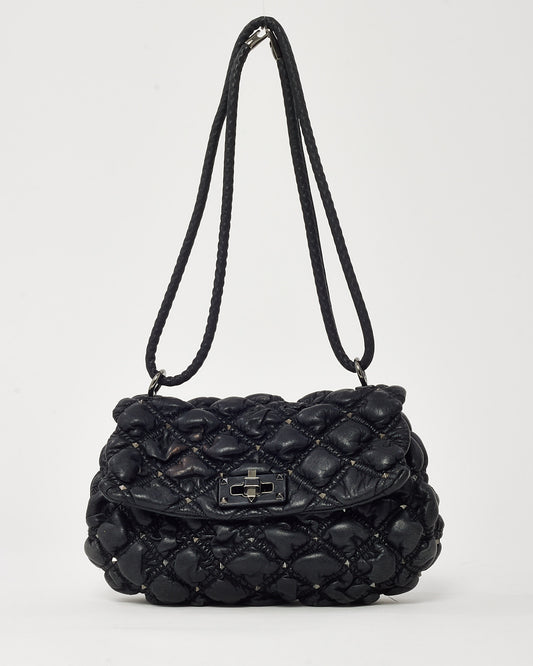 Valentino Black Quilted Leather Black SpikeMe Small Flap Crossbody Bag