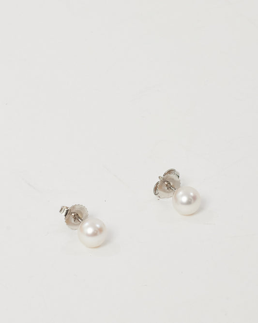 Tiffany & Co. 18k White Gold Signature Pearl Stud Earrings 6-6.5 mm