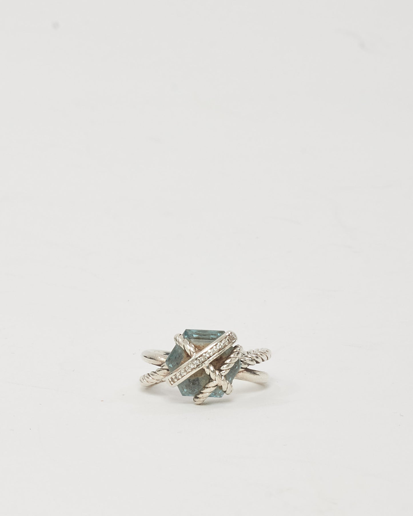 David Yurman Sterling Silver with Blue Topaz and Diamonds 11mm Ring - 5