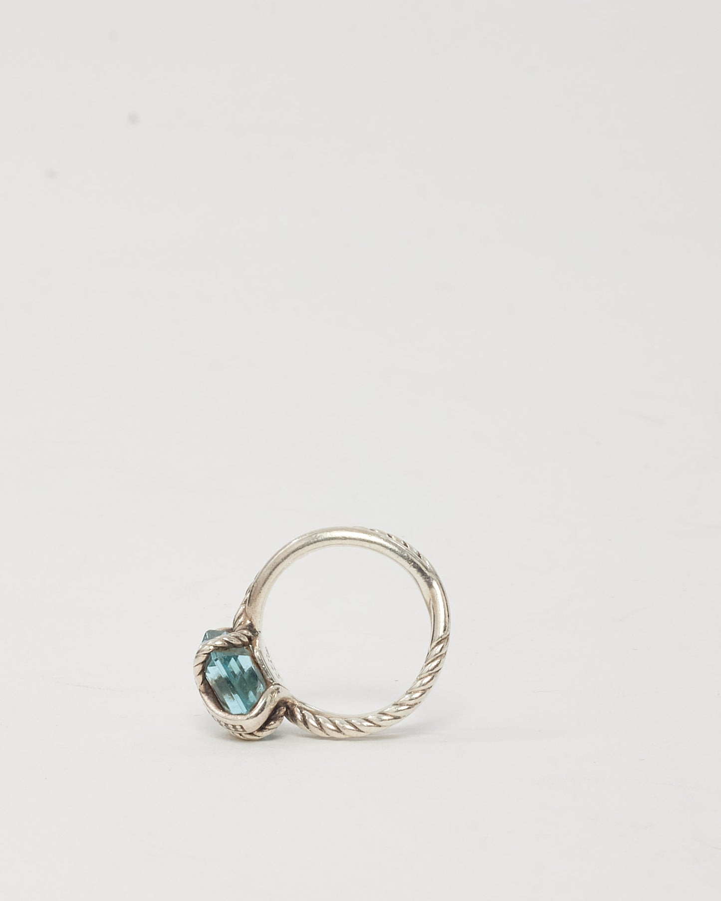David Yurman Sterling Silver with Blue Topaz and Diamonds 11mm Ring - 5