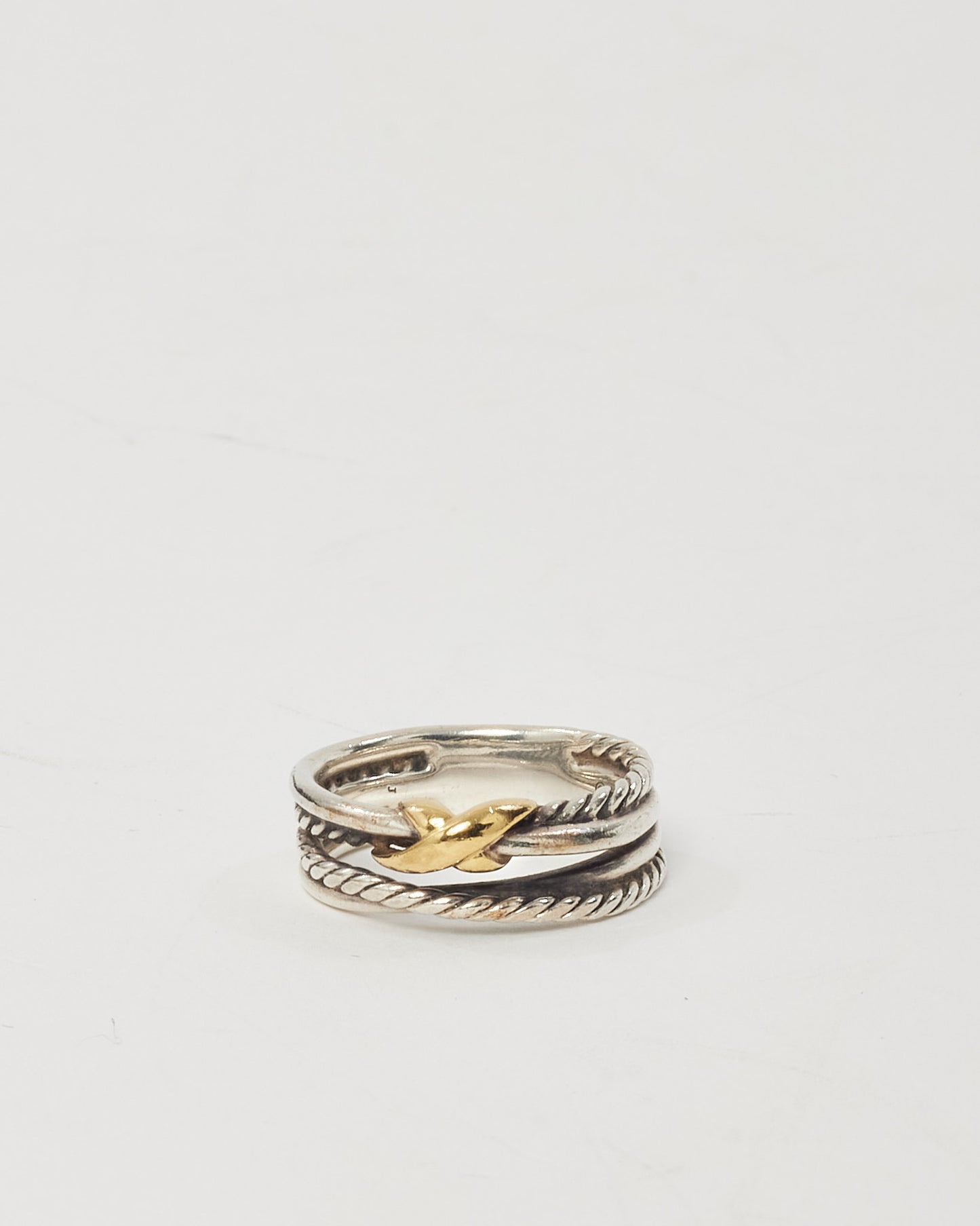 David Yurman Sterling Silver with 18K Yellow Gold 6mm X Crossover Band Ring - 5 3/4