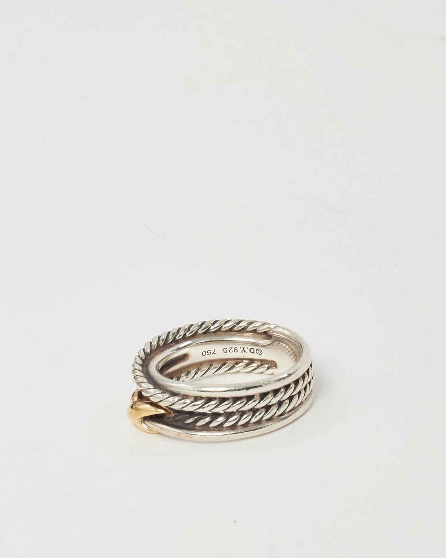 David Yurman Sterling Silver with 18K Yellow Gold 6mm X Crossover Band Ring - 5 3/4