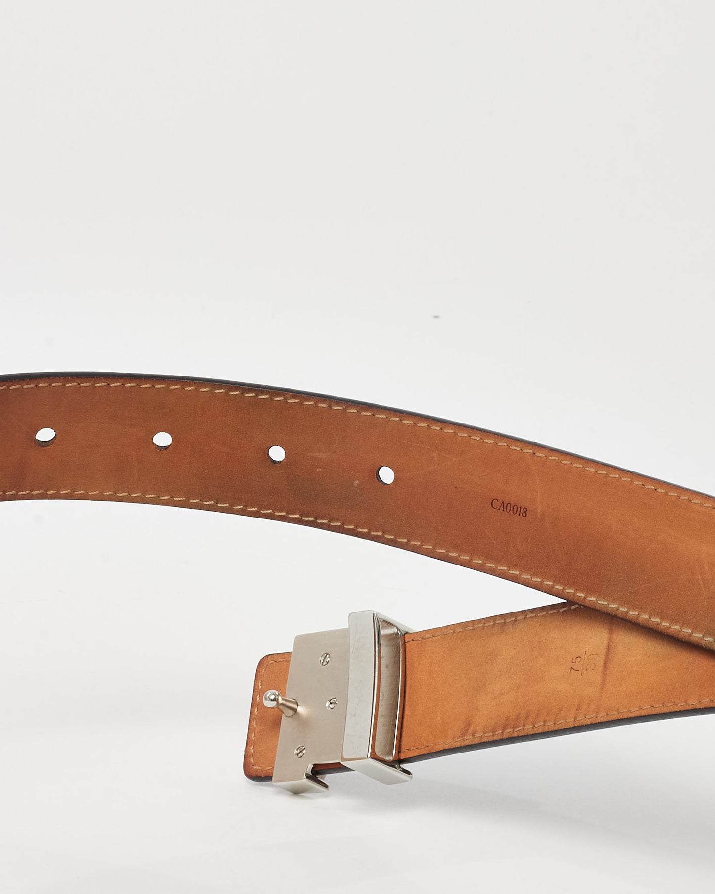 Ceinture Louis Vuitton réversible GHW LV Initiales 30 mm en cuir de veau grainé noir et toile Monogram - 80