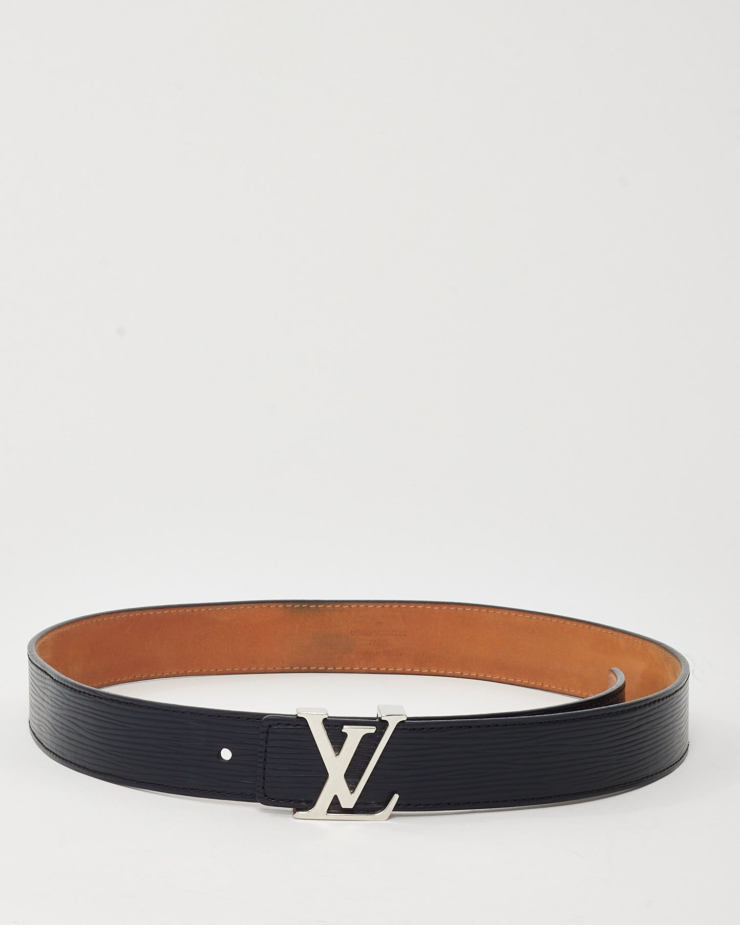 Ceinture Louis Vuitton réversible GHW LV Initiales 30 mm en cuir de veau grainé noir et toile Monogram - 80