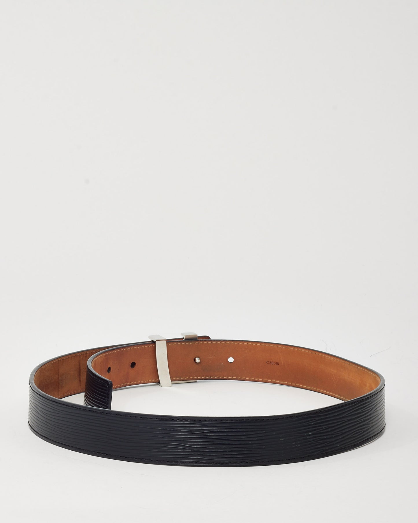 Ceinture Louis Vuitton réversible GHW LV Initiales 30 mm en cuir de veau grainé noir et toile Monogram - 80