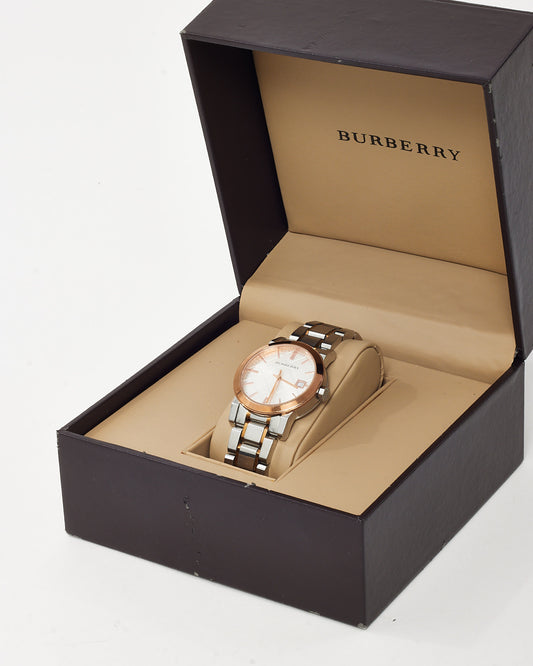 Burberry Silver Stainless and Rose Gold Two-Tone BU9105 34mm Watch