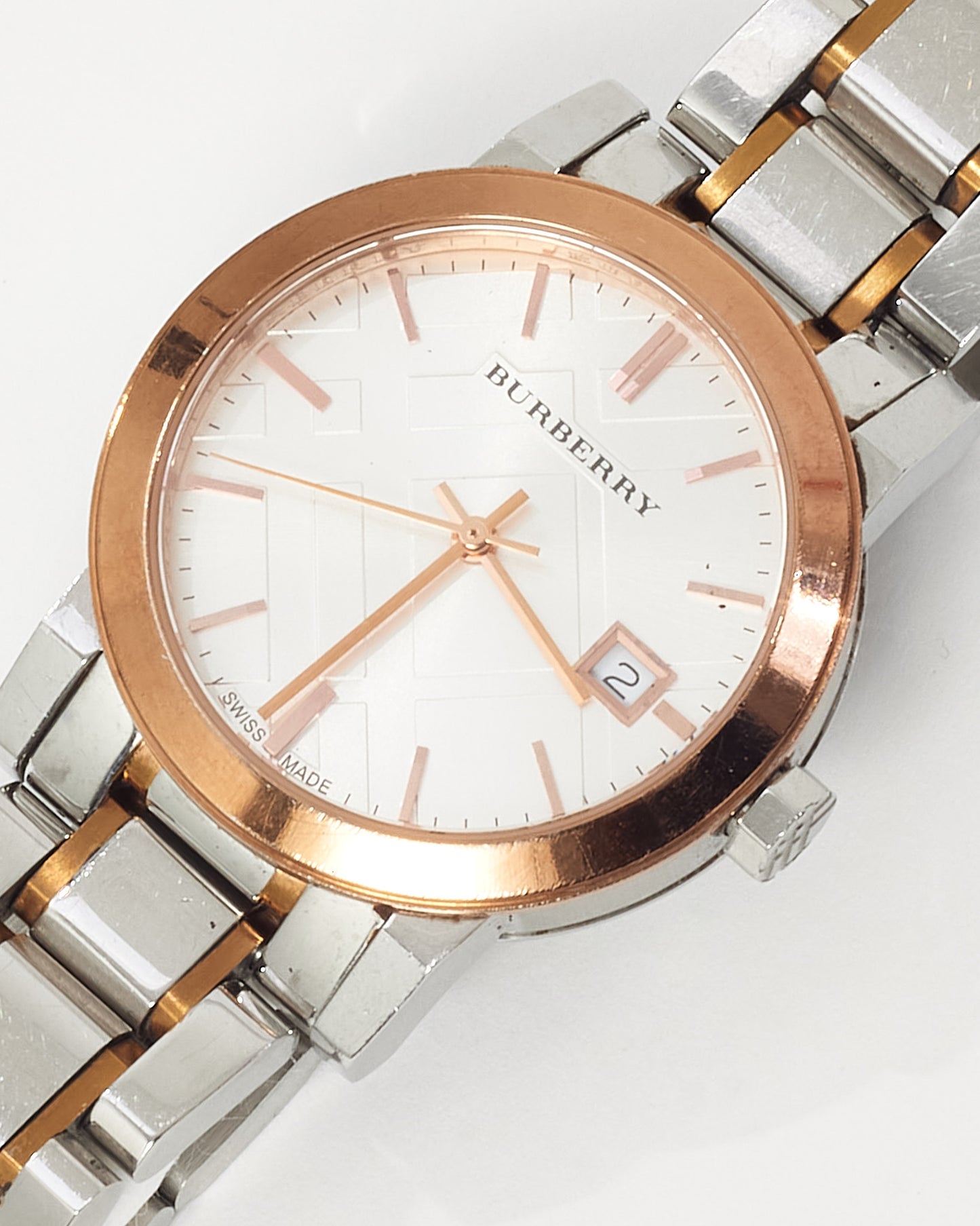 Burberry Silver Stainless and Rose Gold Two-Tone BU9105 34mm Watch