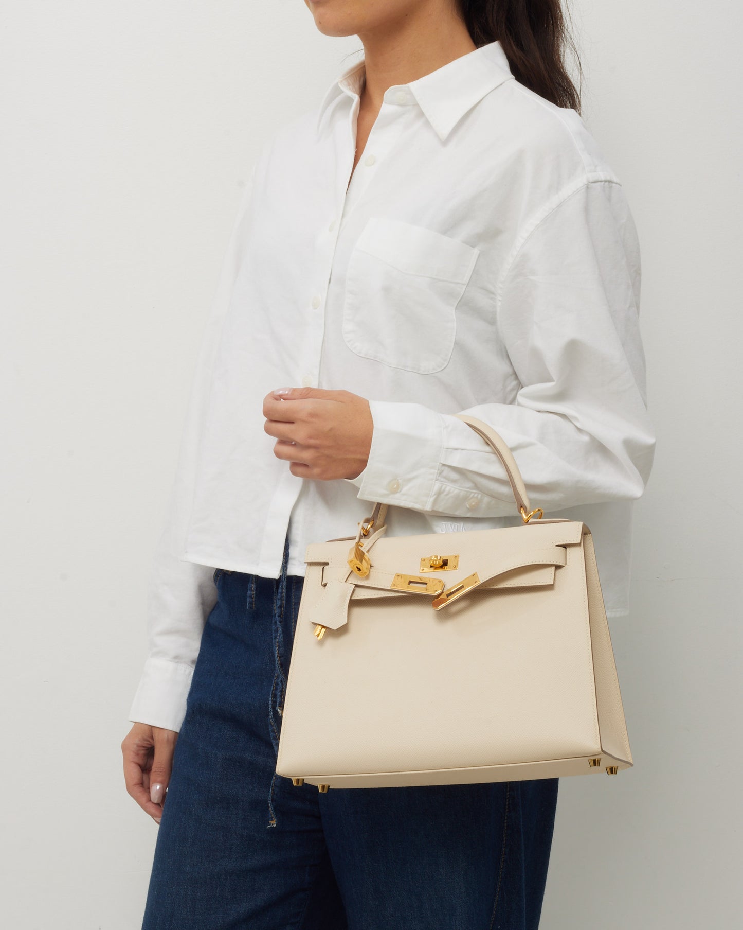 Hermès White Craie Epsom Leather Kelly II Sellier 28 GHW