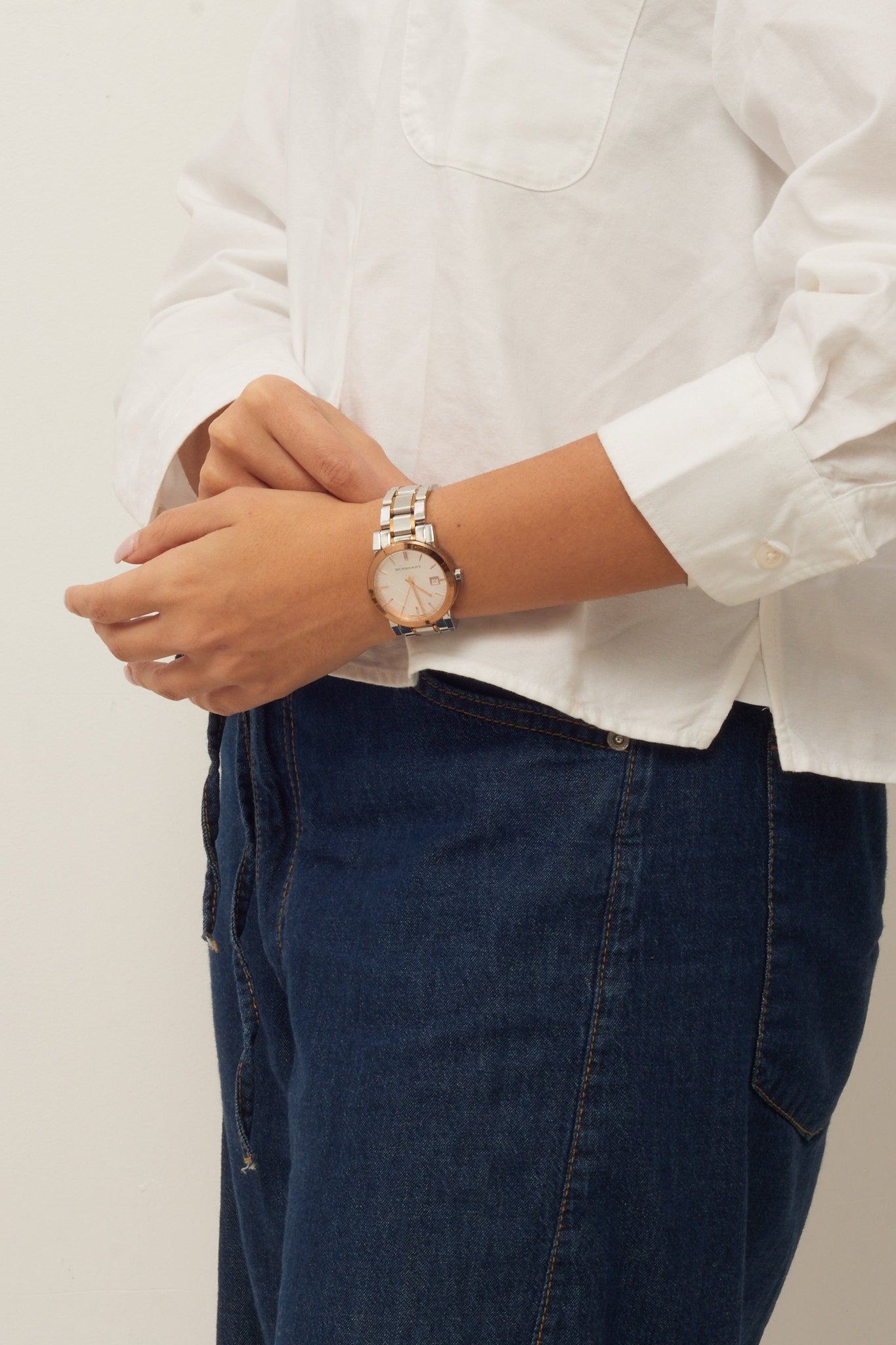 Burberry Silver Stainless and Rose Gold Two-Tone BU9105 34mm Watch