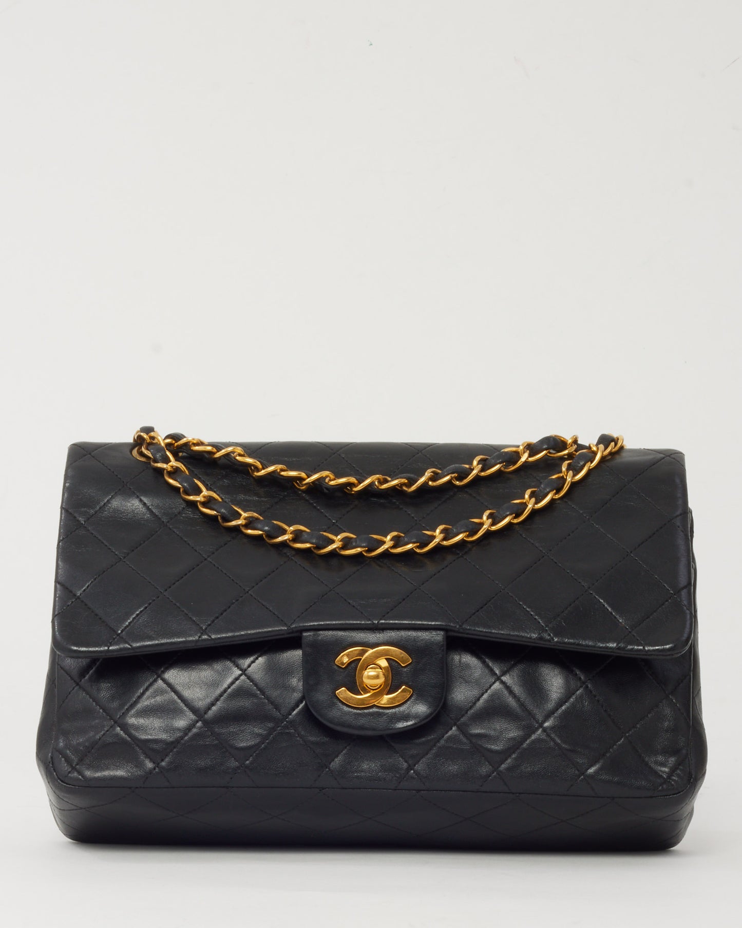Chanel Vintage Medium Classic Double Flap Bag Black Quilted Leather 24k GHW