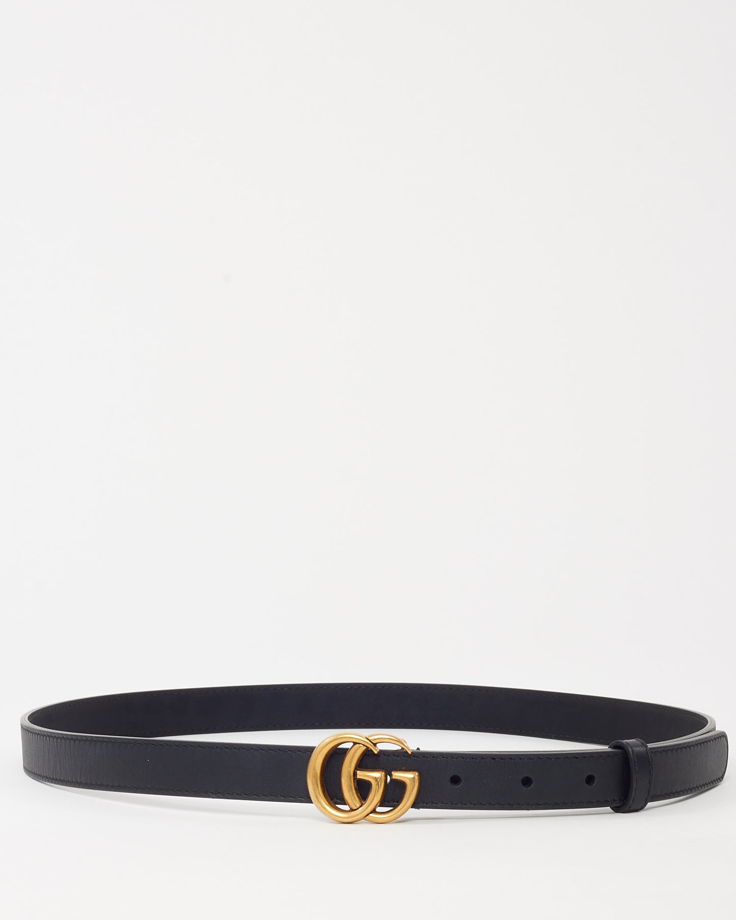 Gucci Black Leather GHW Thin GG Marmont Belt - 90/36