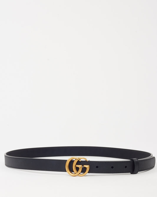 Gucci Black Leather GHW Thin GG Marmont Belt - 90/36
