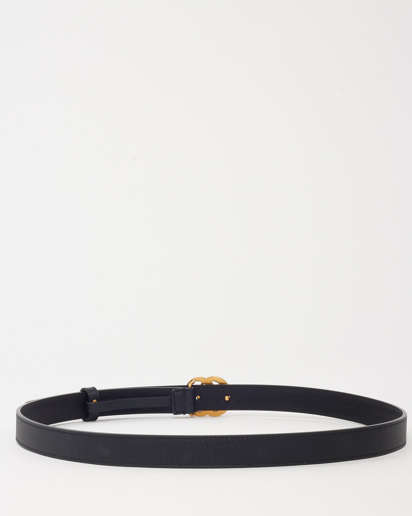 Gucci Black Leather GHW Thin GG Marmont Belt - 90/36
