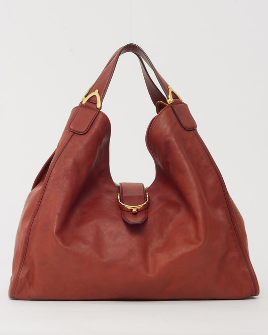 Gucci Rust Leather Large Stirrup Hobo Shoulder Bag