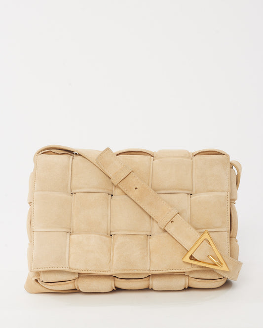 Bottega Veneta Beige Suede Padded Casette Crossbody Bag GHW