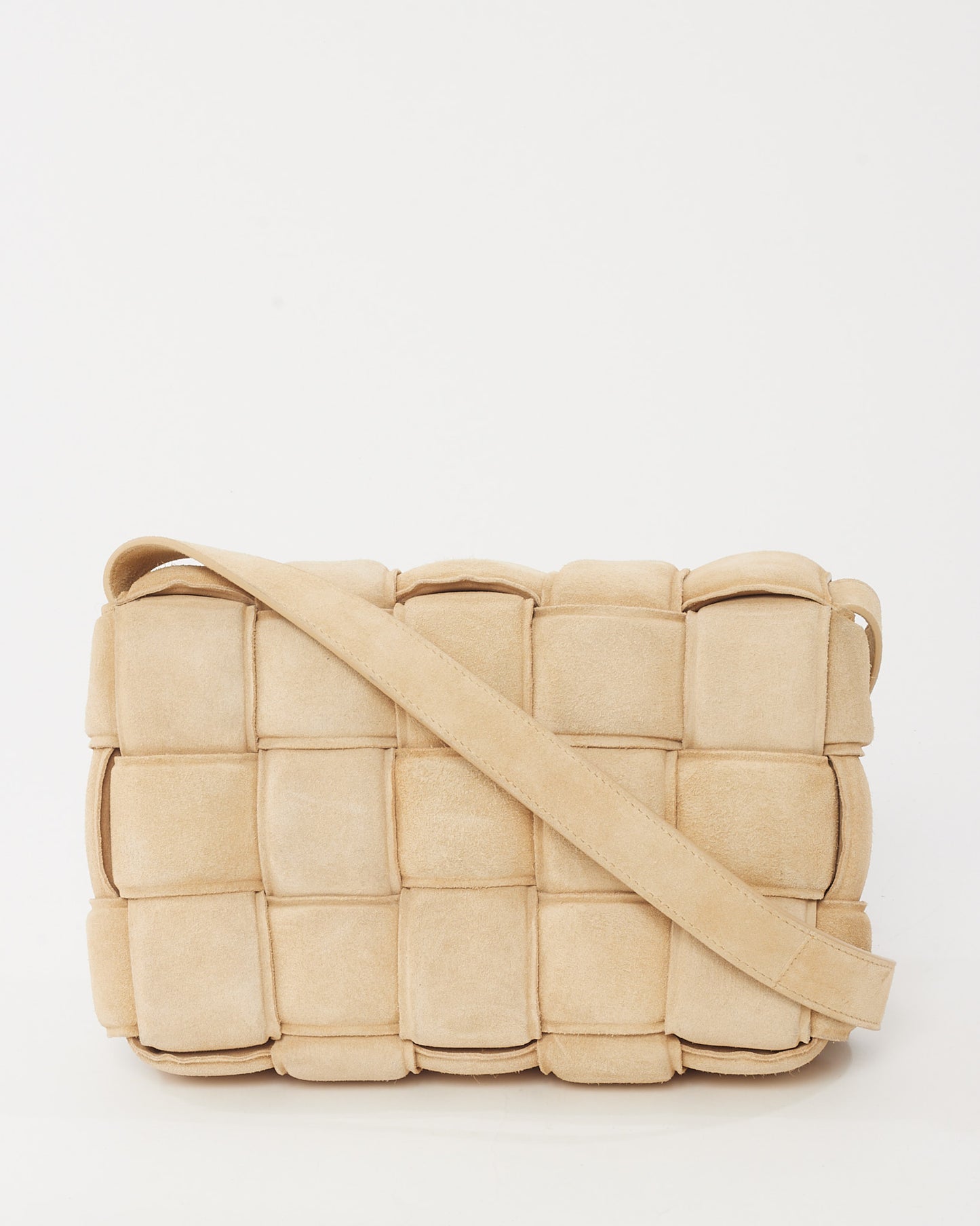 Bottega Veneta Beige Suede Padded Casette Crossbody Bag GHW