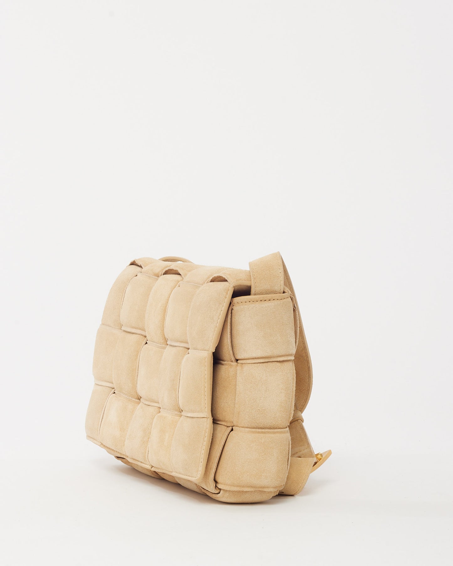 Bottega Veneta Beige Suede Padded Casette Crossbody Bag GHW