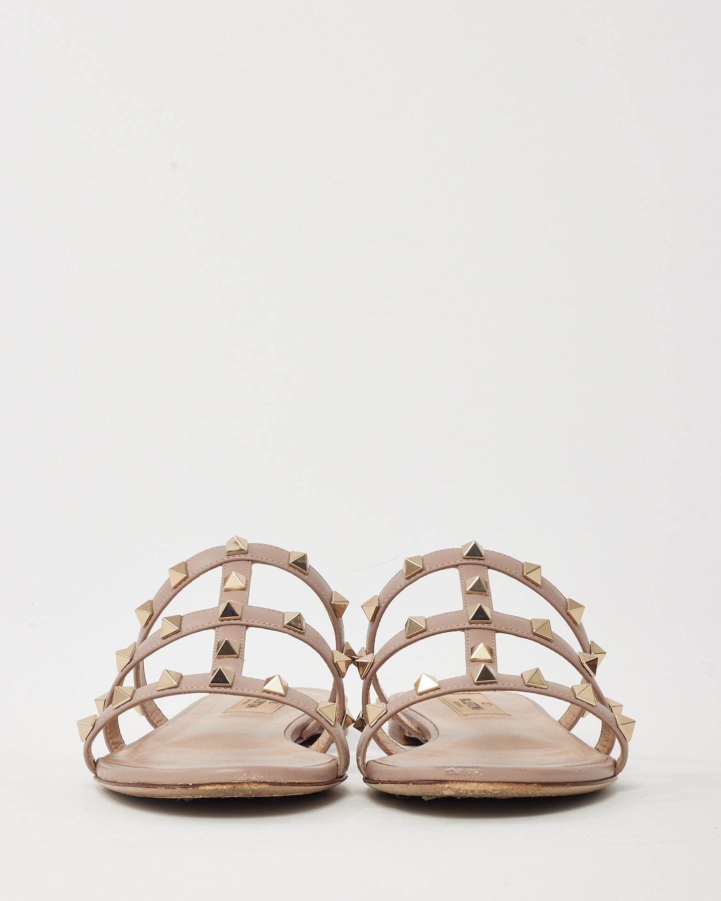 Valentino Pink Poudre Rubber PVC Rockstud Gladiator Flat Thong Sandals - 38