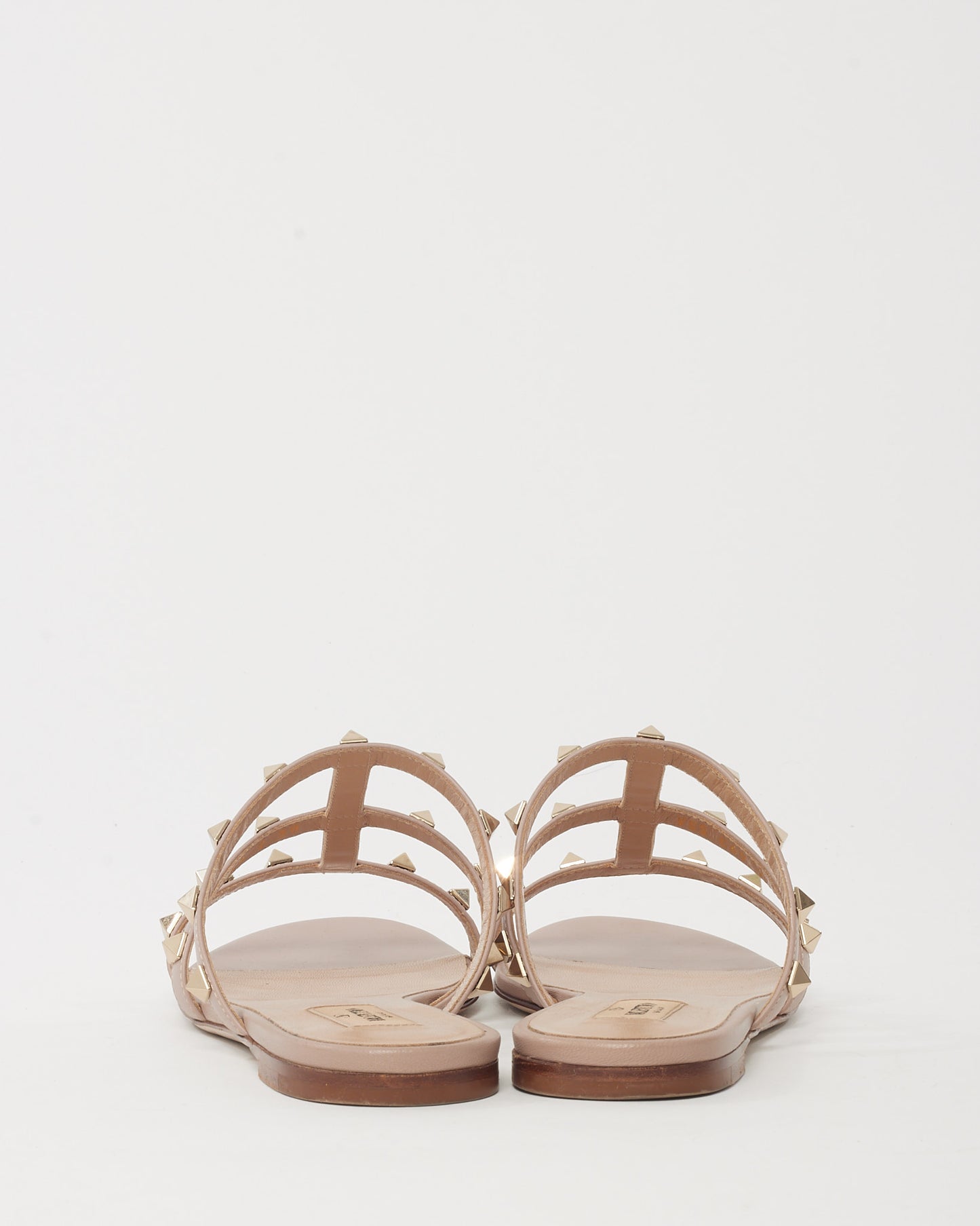 Valentino Pink Poudre Rubber PVC Rockstud Gladiator Flat Thong Sandals - 38