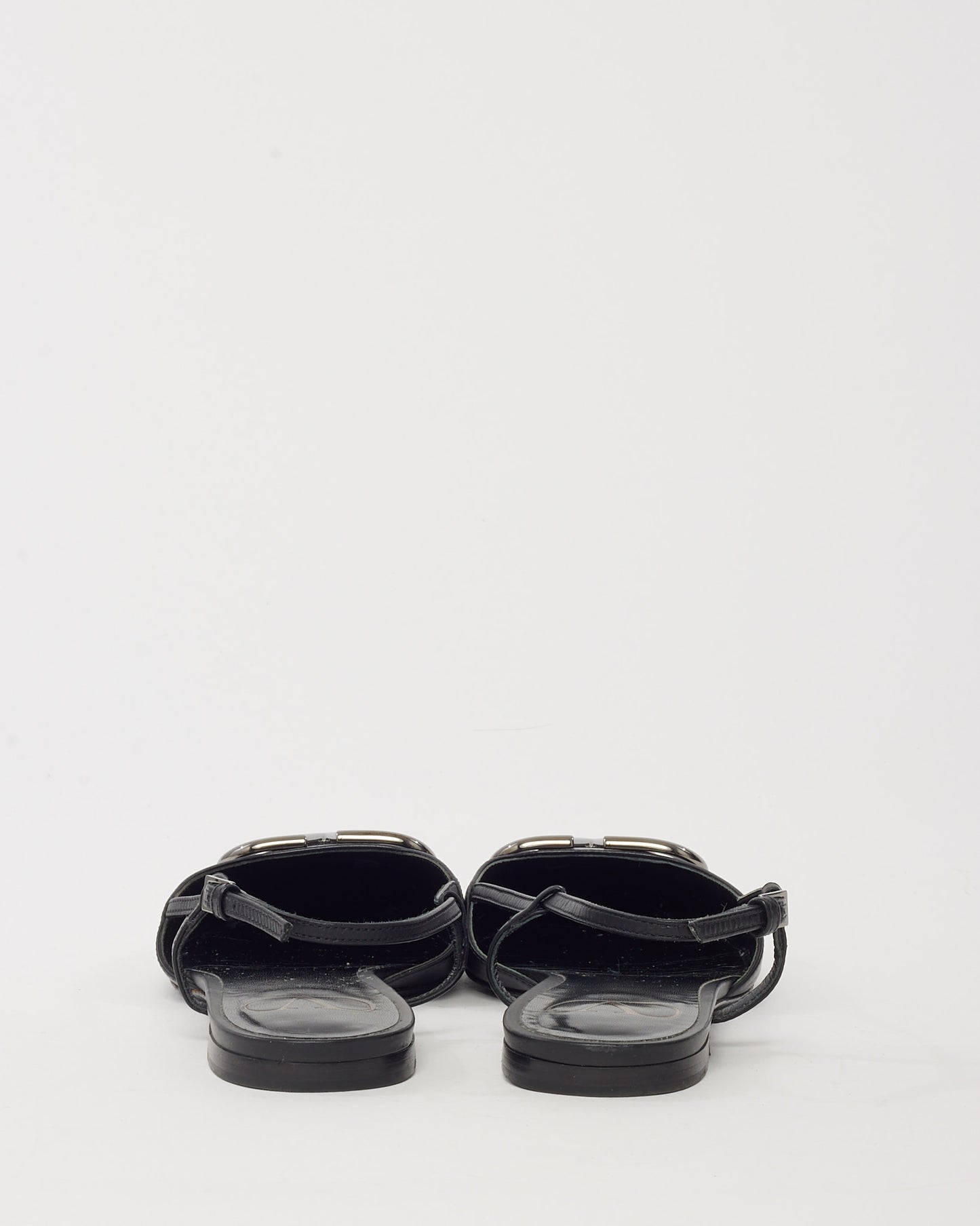 Valentino Black Leather SHW VLogo Pointed Toe Slingback Flats - 37