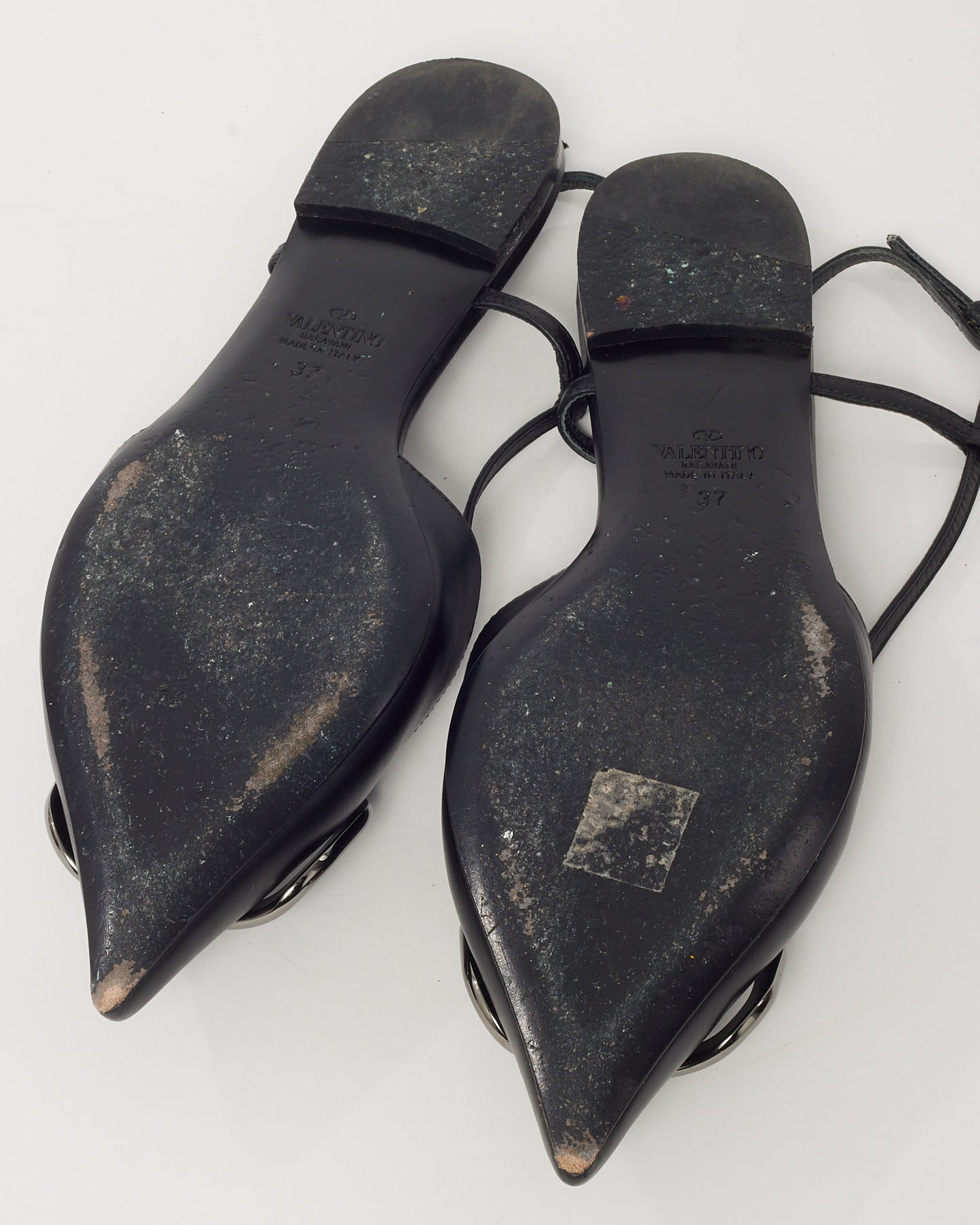Valentino Black Leather SHW VLogo Pointed Toe Slingback Flats - 37
