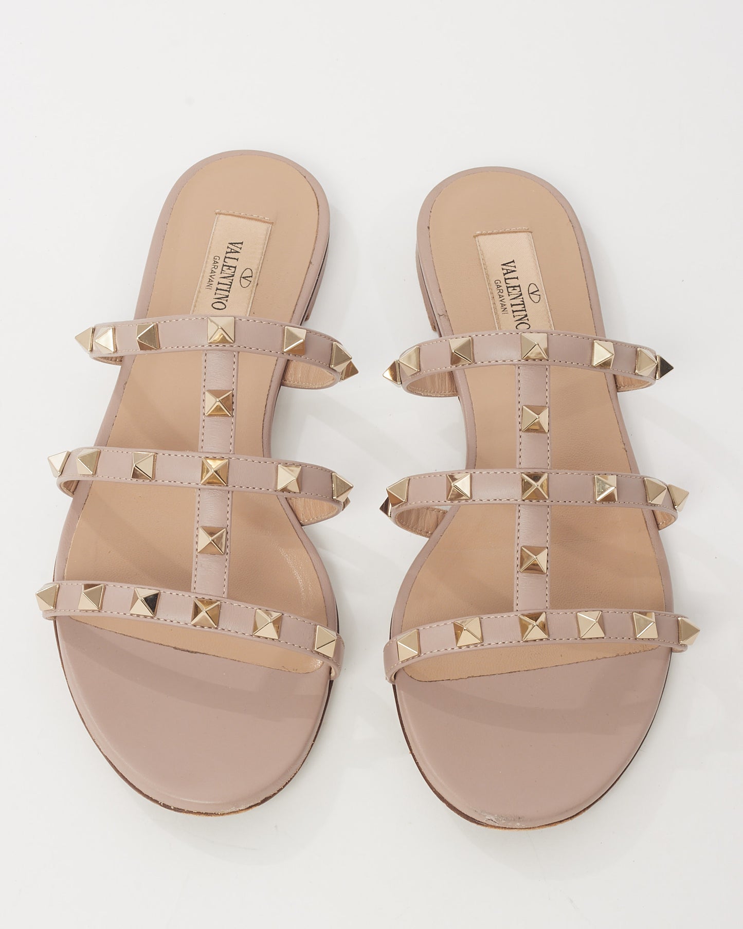 Valentino Pink Poudre Rubber PVC Rockstud Gladiator Flat Thong Sandals - 38