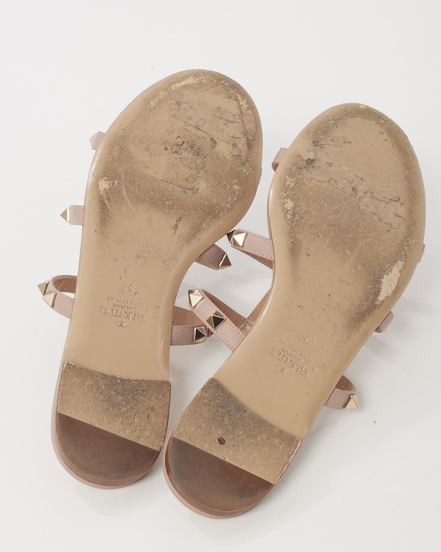 Valentino Pink Poudre Rubber PVC Rockstud Gladiator Flat Thong Sandals - 38