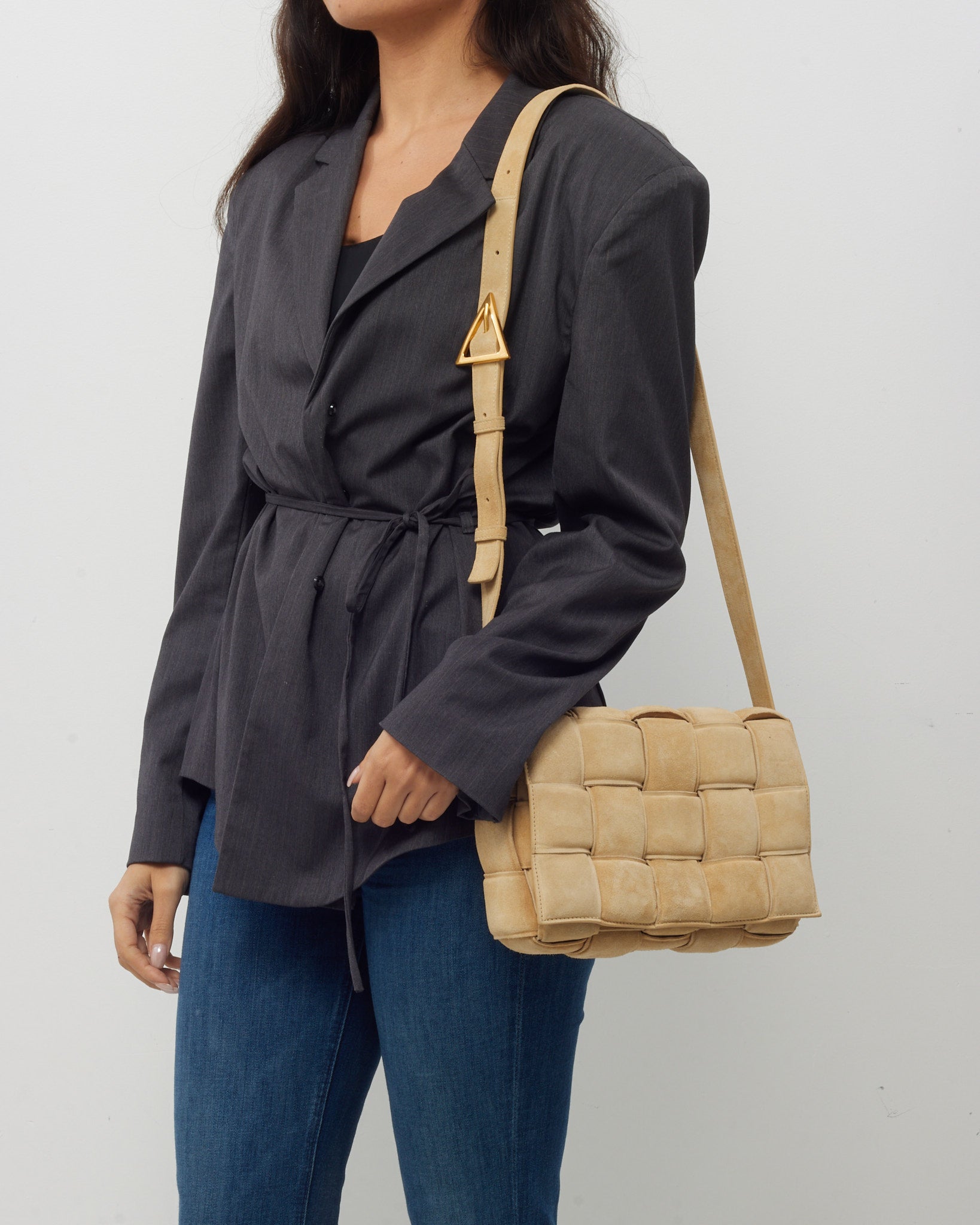 Buy Bottega Veneta Beige Suede Padded Casette Crossbody Bag GHW