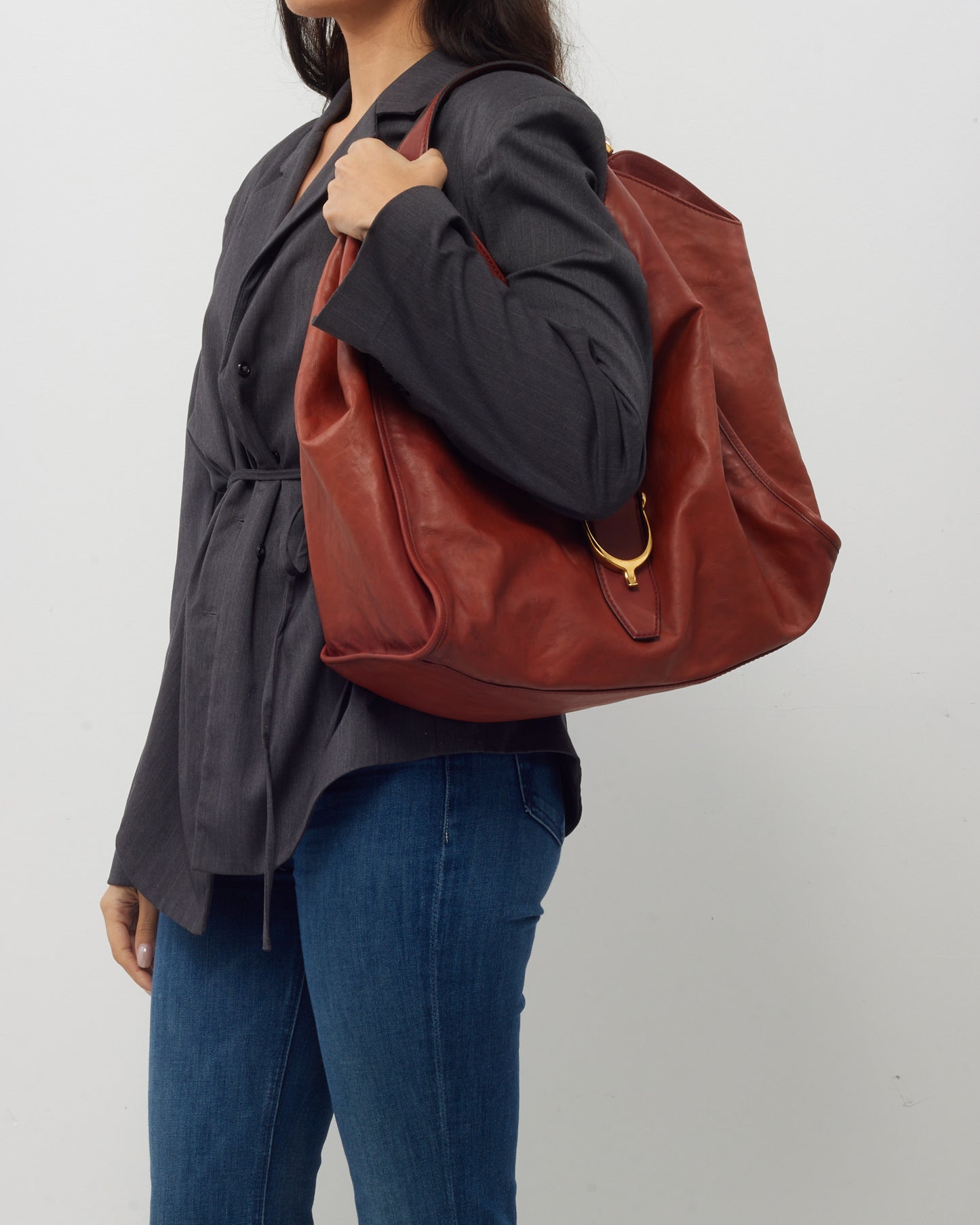 Gucci Rust Leather Large Stirrup Hobo Shoulder Bag