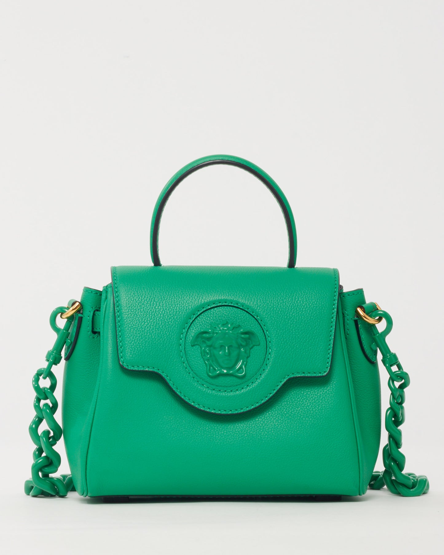 Versace Green Leather Small La Medusa Tonal Top Handle Bag with Strap