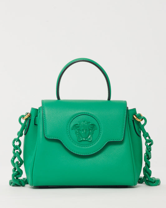 Versace Green Leather Small La Medusa Tonal Top Handle Bag with Strap