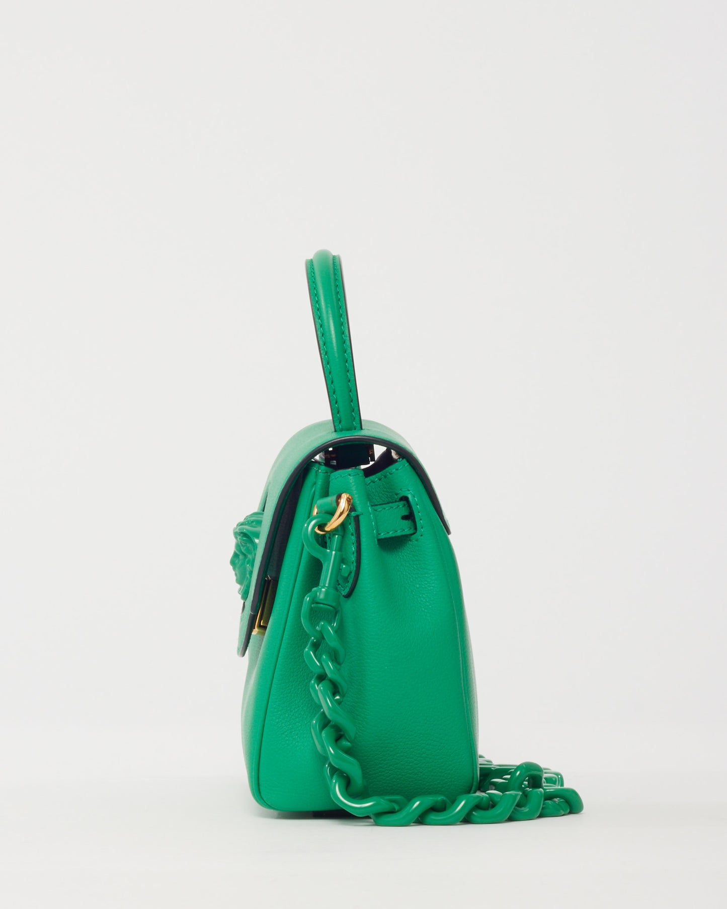 Versace Green Leather Small La Medusa Tonal Top Handle Bag with Strap