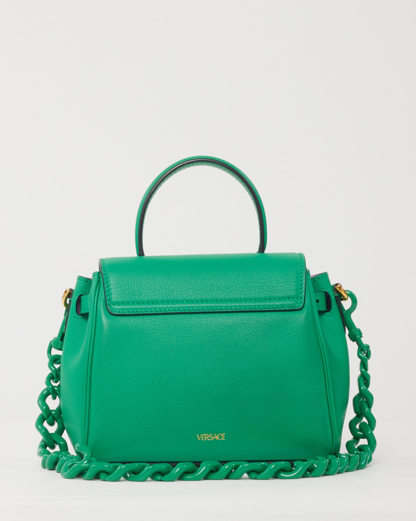 Versace Green Leather Small La Medusa Tonal Top Handle Bag with Strap