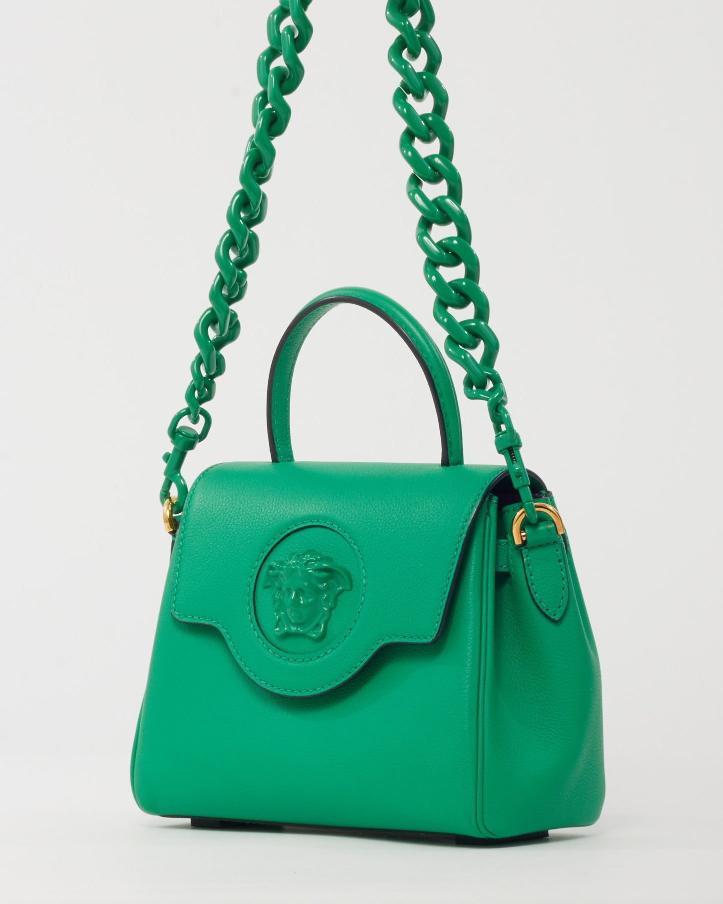Versace Green Leather Small La Medusa Tonal Top Handle Bag with Strap
