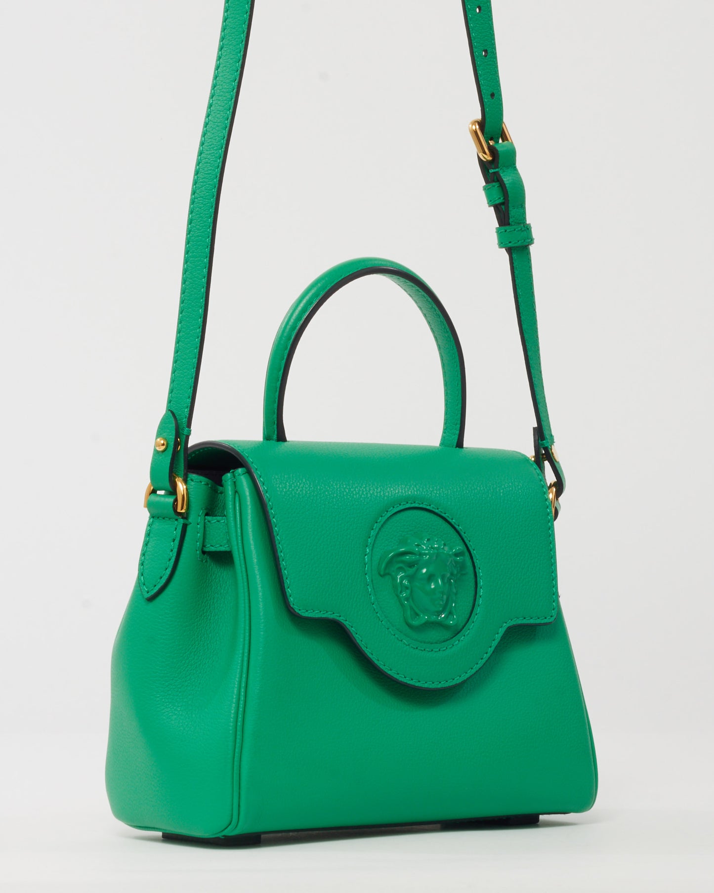 Versace Green Leather Small La Medusa Tonal Top Handle Bag with Strap