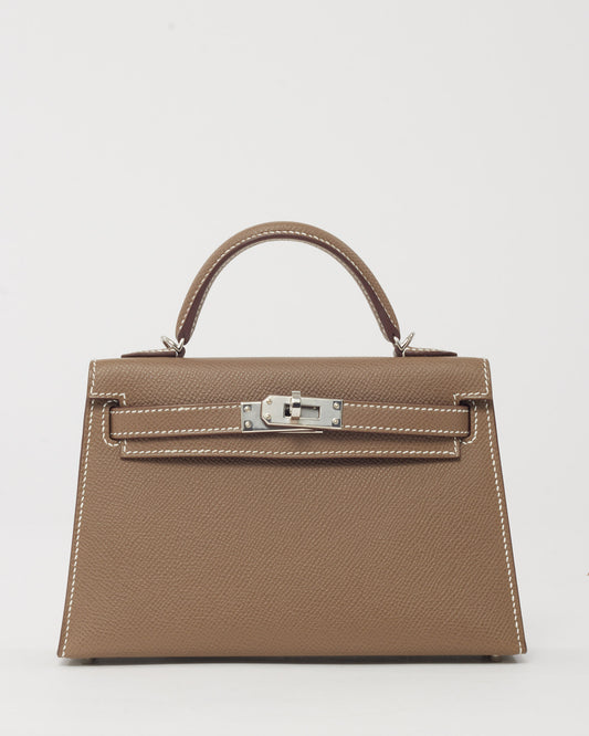 Hermès Etoupe Epsom Leather Sellier Mini Kelly 20 PHW