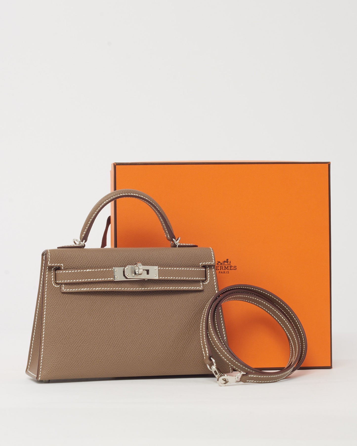 Hermès Etoupe Epsom Leather Sellier Mini Kelly 20 PHW